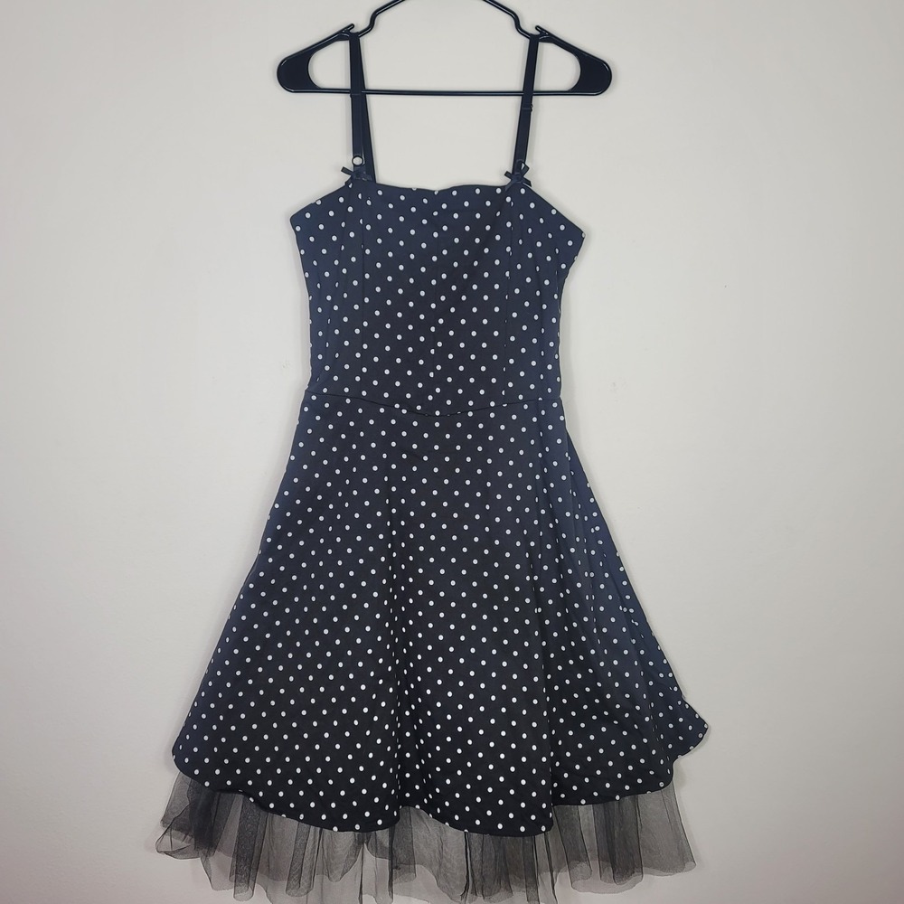 Super Low Fat Retro PinUp Black White Polka Dot Dress L Tulle Rockabilly Y2K USA